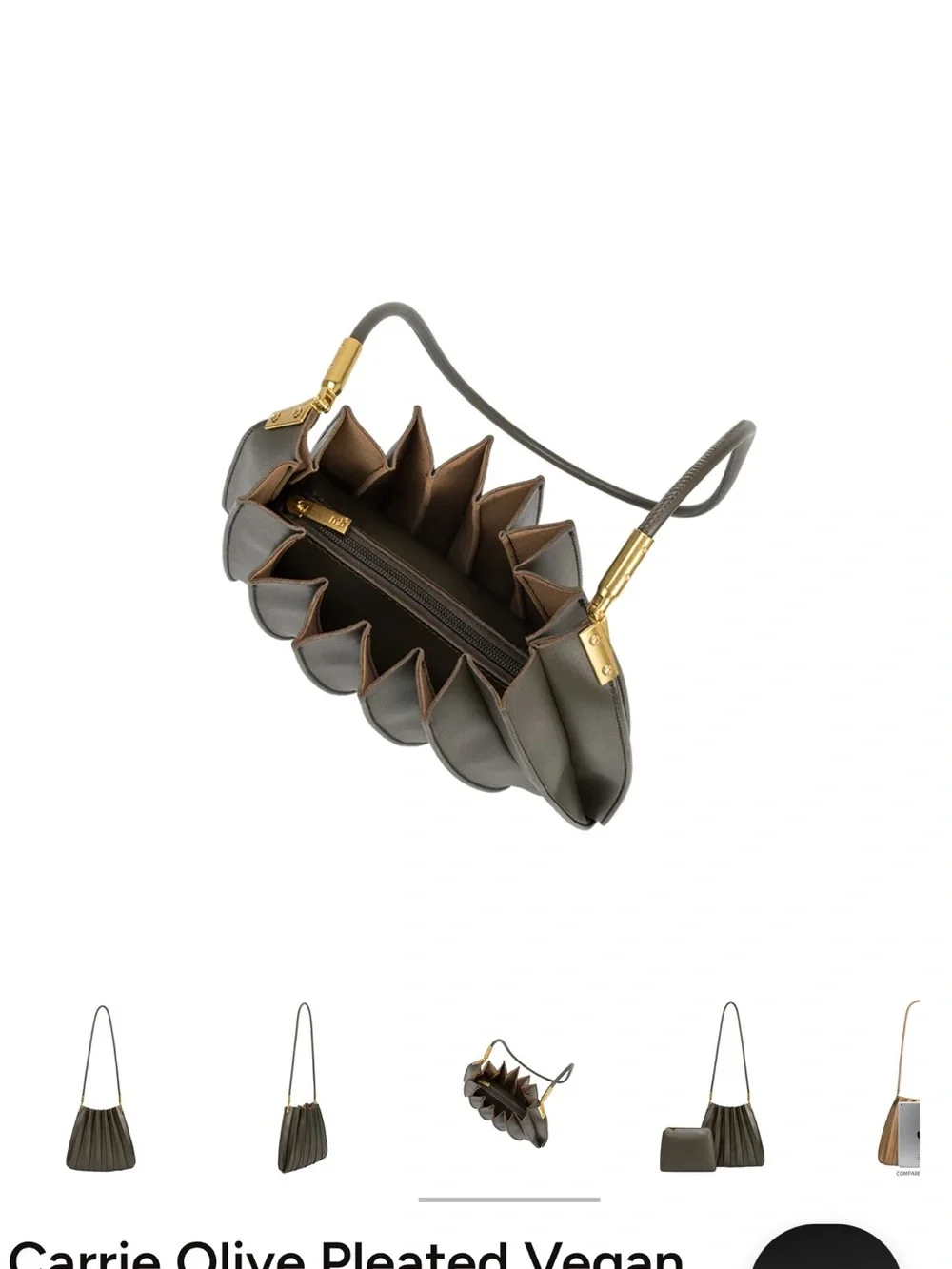 Melie Bianco Olive Pleated Shoulder Bag with Gold Hardware